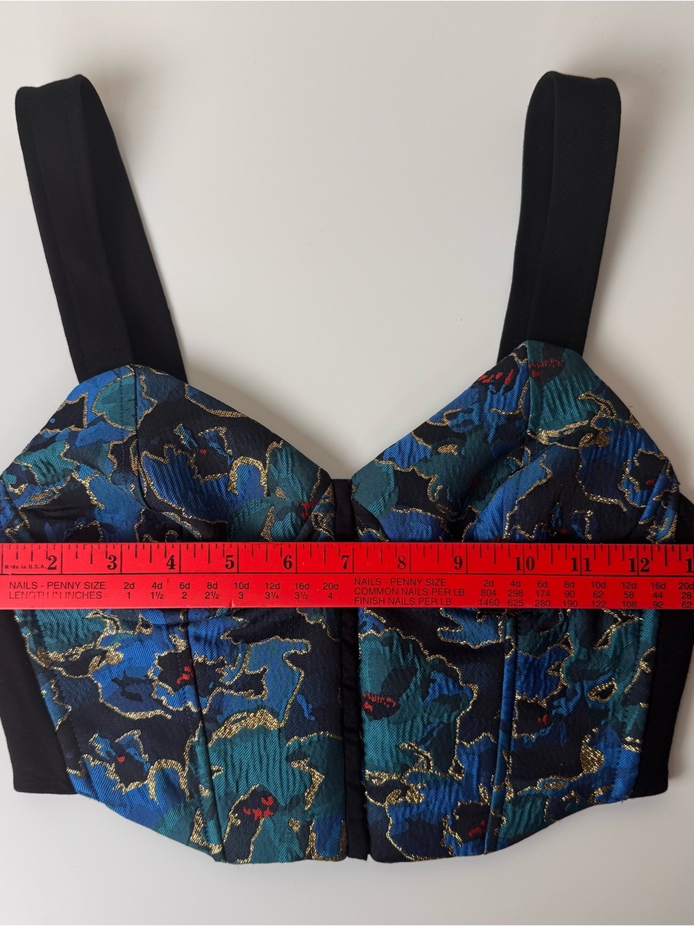 ZARA Y2K Jacquard Corset Bustier Crop Top Blue Gold Size: S - Picture 6 of 8